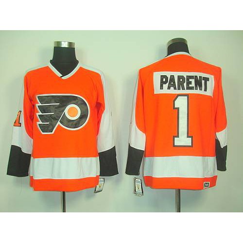 Philadelphia Flyers #1 Bernie Parent Orange CCM Throwback Stitched Jersey Men's