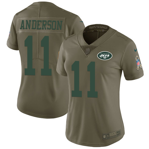 New York Jets #11 Robby Anderson Olive Women's Stitched Limited 2017 Salute to Service Jersey Womens