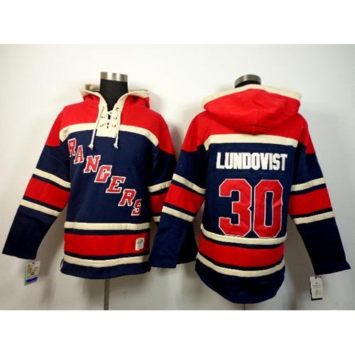 New York Rangers #30 Henrik Lundqvist Navy Blue Sawyer Hooded Sweatshirt Stitched Jersey Men's