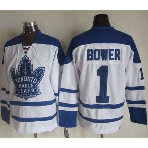 Maple Toronto Maple Leafs #1 Johnny Bower White CCM Throwback Winter Classic Stitched Jersey Men's