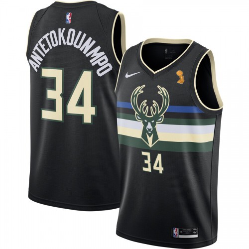 Milwaukee Bucks #34 Giannis Antetokounmpo 2021 Finals Champions Swingman Statement Edition Jersey Black Mens
