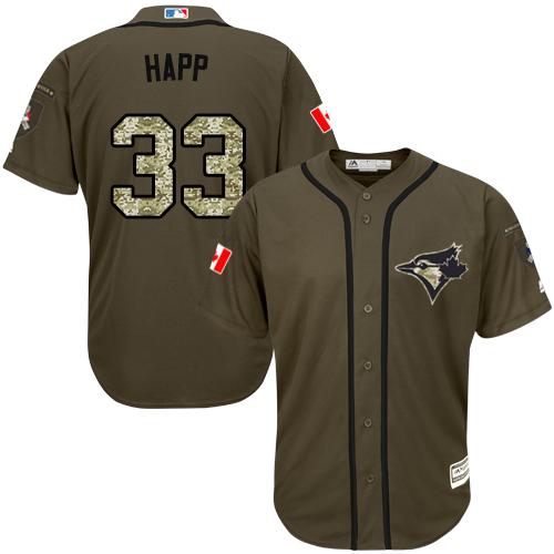 Toronto Blue Jays #33 J.A. Happ Green Salute to Service Stitched Jersey Men's