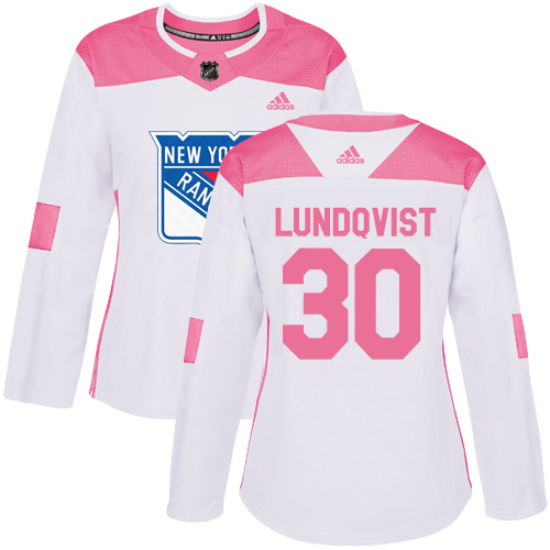 Adidas New York Rangers #30 Henrik Lundqvist White/Pink Authentic Fashion Women's Stitched Jersey Womens