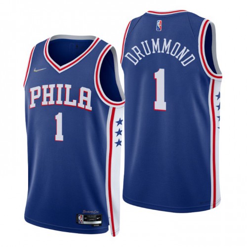 Philadelphia 76ers #1 Andre Drummond Royal Mens 2021-22 75th Anniversary Diamond Swingman Jersey - Icon Edition Mens