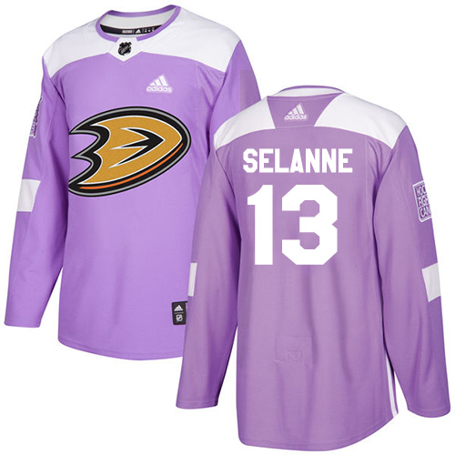 Adidas Anaheim Ducks #13 Teemu Selanne Purple Authentic Fights Cancer Stitched Jersey Men's
