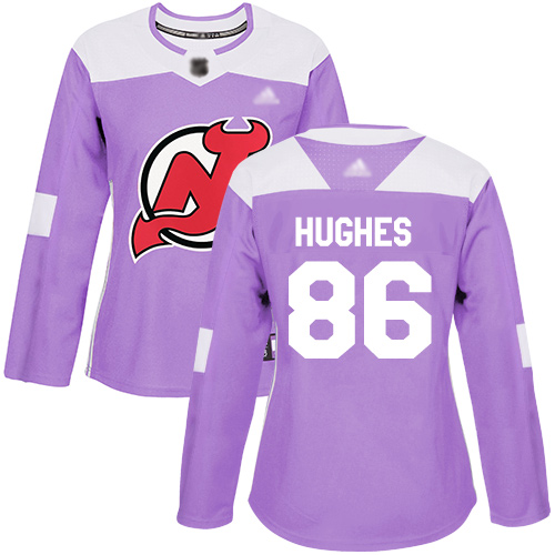 Adidas New Jersey Devils #86 Jack Hughes Purple Authentic Fights Cancer Women's Stitched Jersey Womens