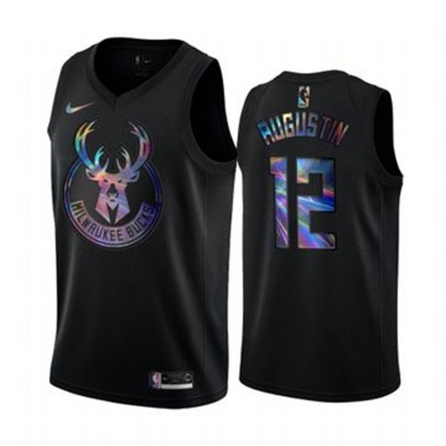 Milwaukee Bucks #12 D.J. Augustin Mens Iridescent Holographic Collection Jersey - Black Mens