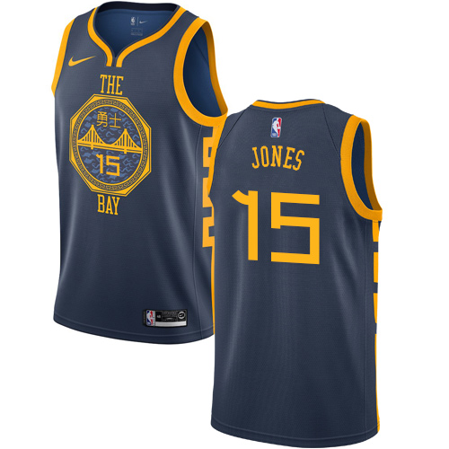 Golden State Warriors #15 Damian Jones Navy Swingman City Edition 2018/19 Jersey Mens