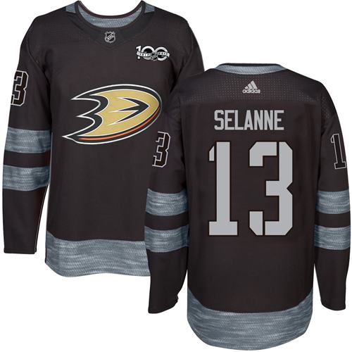 Adidas Anaheim Ducks #13 Teemu Selanne Black 1917-2017 100th Anniversary Stitched Jersey Men's