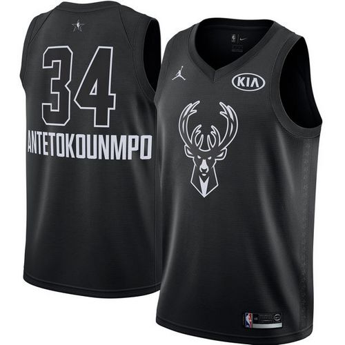 Milwaukee Bucks #34 Giannis Antetokounmpo Black Jordan Swingman 2018 All-Star Game Jersey Mens