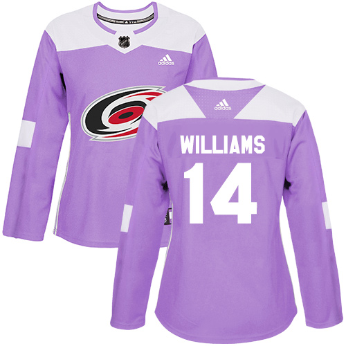 Adidas Carolina Hurricanes #14 Justin Williams Purple Authentic Fights Cancer Women's Stitched Jersey Womens