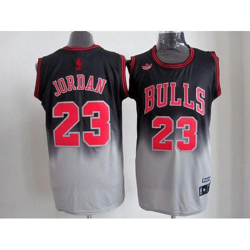 Chicago Bulls #23 Michael Jordan Black/Grey Fadeaway Fashion Stitched Jersey Mens