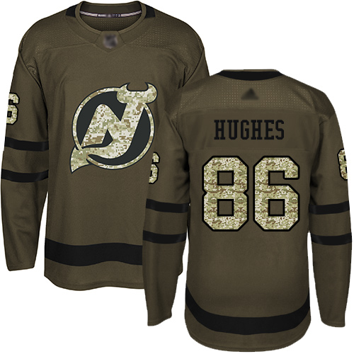 Adidas New Jersey Devils #86 Jack Hughes Green Salute to Service Stitched Jersey Men's