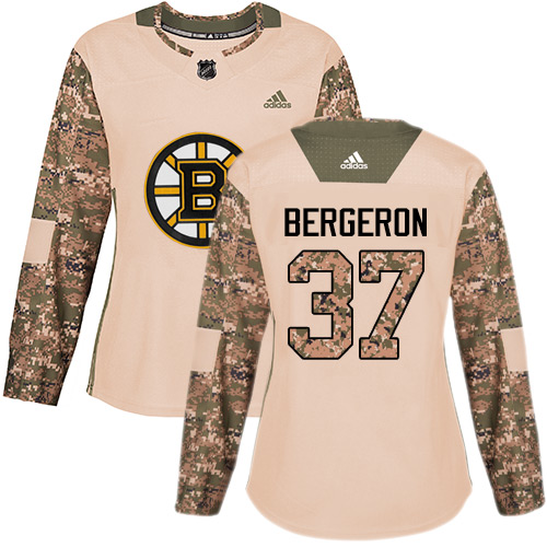 Adidas Boston Bruins #37 Patrice Bergeron Camo Authentic 2017 Veterans Day Women's Stitched Jersey Womens