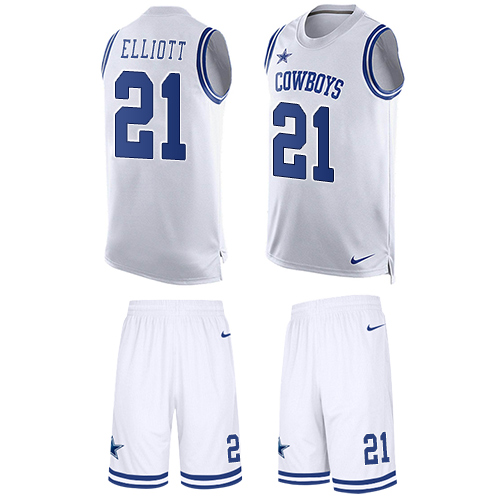 Cowboys #21 Ezekiel Elliott White Men's Stitched Limited Tank Top Suit Jersey