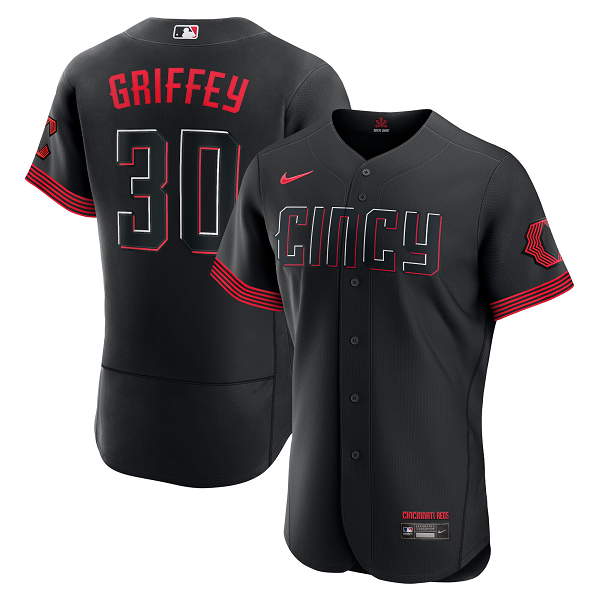 Men's Cincinnati Reds #30 Ken Griffey Jr. Black 2023 City Connect Flex Base Player Jersey