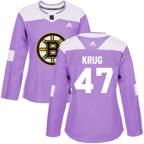 Adidas Boston Bruins #47 Torey Krug Purple Authentic Fights Cancer Women's Stitched Jersey Womens