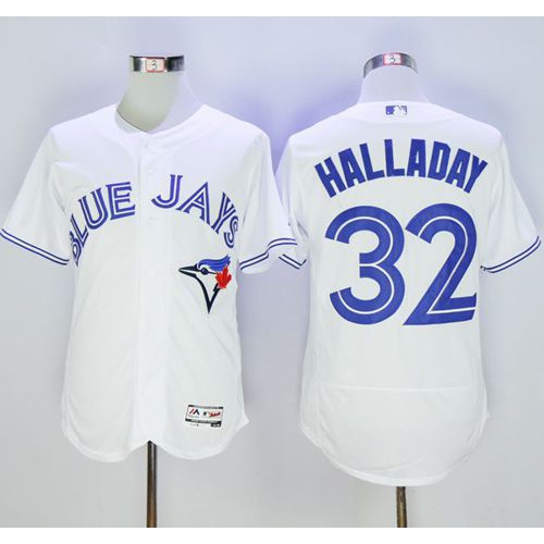 Toronto Blue Jays #32 Roy Halladay White Flexbase Authentic Collection Stitched Jersey Men's