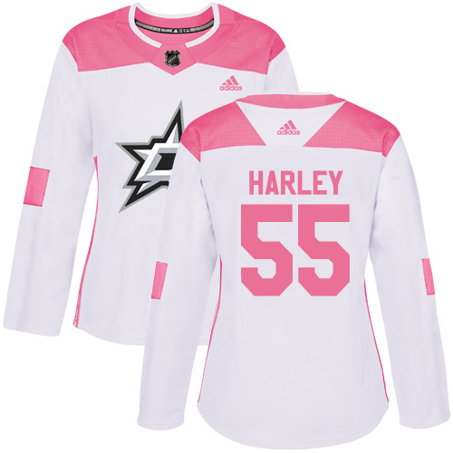 Adidas Dallas Stars #55 Thomas Harley White/Pink Authentic Fashion Women's Stitched Jersey Womens