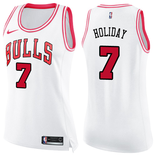 Chicago Bulls #7 Justin Holiday White/Pink Womens Swingman Fashion Jersey Womens