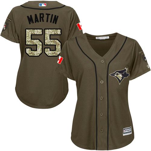 Toronto Blue Jays #55 Russell Martin Green Salute to Service Women's Stitched Jersey Womens