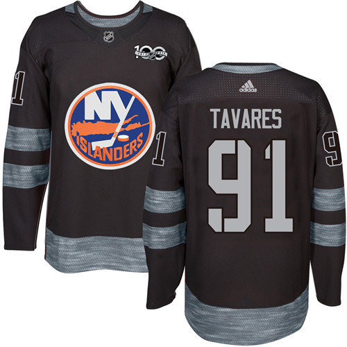 Adidas New York Islanders #91 John Tavares Black 1917-2017 100th Anniversary Stitched Jersey Men's