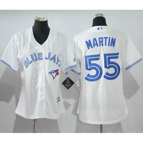 Toronto Blue Jays #55 Russell Martin White Women's Home Stitched Jersey Womens