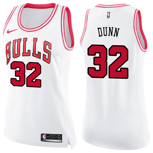 Chicago Bulls #32 Kris Dunn White/Pink Womens Swingman Fashion Jersey Womens