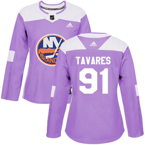 Adidas New York Islanders #91 John Tavares Purple Authentic Fights Cancer Women's Stitched Jersey Womens