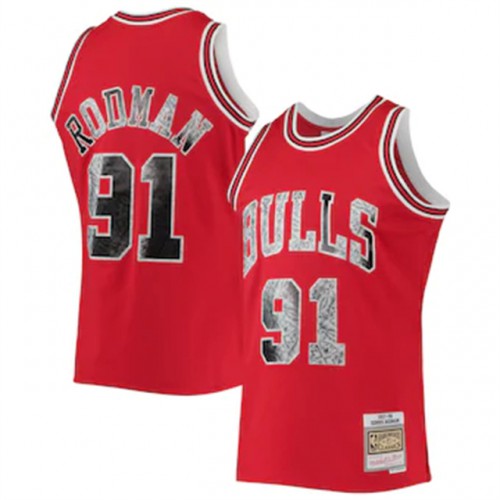 Chicago Bulls #91 Dennis Rodman Mitchell & Ness 1996-97 Hardwood Classics 75th Anniversary Diamond Swingman Jersey - Red Mens