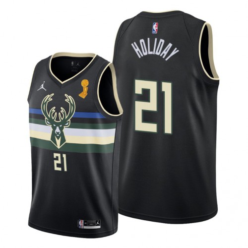 Milwaukee Milwaukee Bucks #21 Jrue Holiday 2021 Finals Champions Swingman Statement Edition Jersey Black Mens