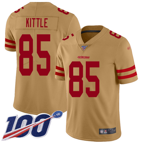 49ers #85 George Kittle Gold Youth Stitched Limited Inverted Legend 100th Season Jersey
