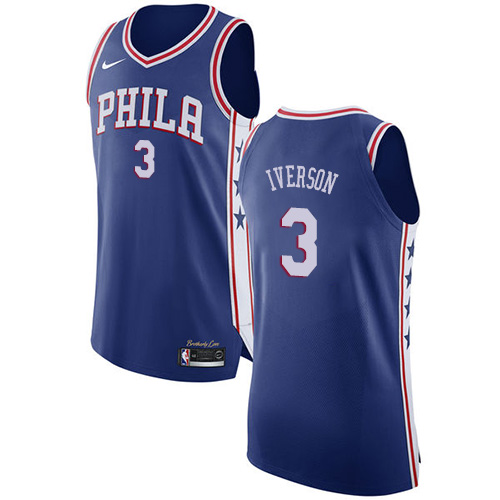 Philadelphia 76ers #3 Allen Iverson Blue Authentic Icon Edition Jersey Mens