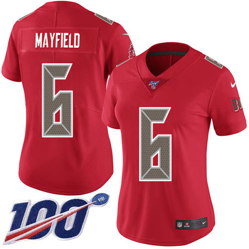 Buccaneers #6 Baker Mayfield Red Women's Stitched Limited Rush 100th Season Jersey