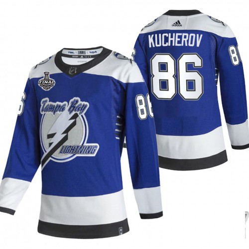 Adidas Tampa Bay Lightning #86 Nikita Kucherov Blue Road Authentic Youth 2021 Stanley Cup Final Patch Jersey Youth