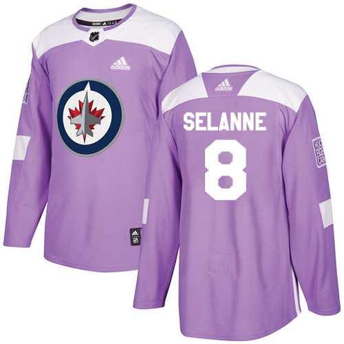 Adidas Winnipeg Jets #8 Teemu Selanne Purple Authentic Fights Cancer Stitched Jersey Men's