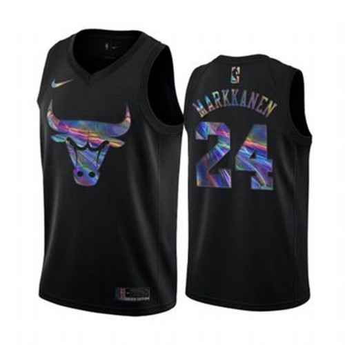 Chicago Bulls #24 Lauri Markkanen Mens Iridescent Holographic Collection Jersey - Black Mens