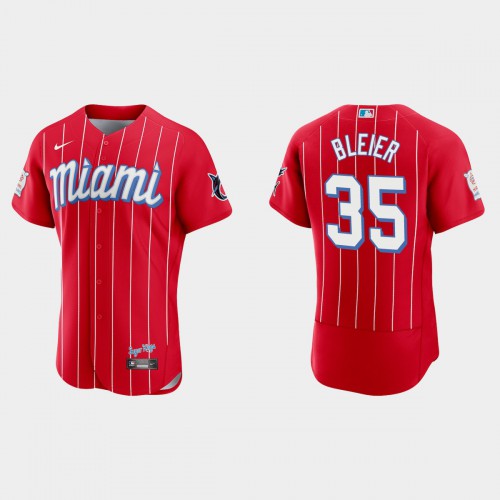 Miami Miami Marlins #35 Richard Bleier Men's 2021 City Connect Authentic Jersey Red Men's