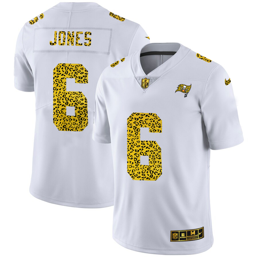 Tampa Bay Buccaneers #6 Julio Jones Men's Flocked Leopard Print Vapor Limited Jersey White