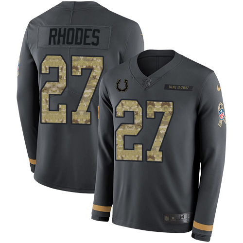 Indianapolis Colts #27 Xavier Rhodes Anthracite Salute to Service Youth Stitched Limited Therma Long Sleeve Jersey Youth