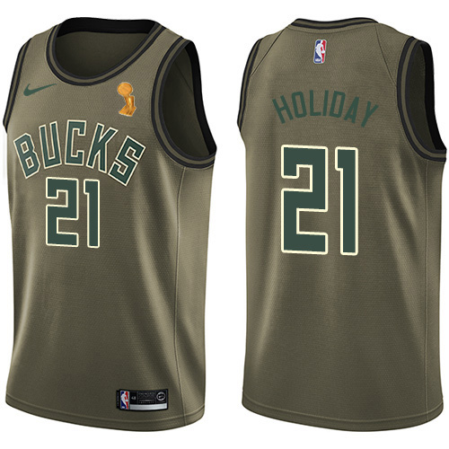 Milwaukee Bucks #21 Jrue Holiday Womens 2021 Finals Champions Swingman Salute to Service Jersey Green Womens