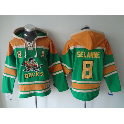 Anaheim Ducks #8 Teemu Selanne Green Sawyer Hooded Sweatshirt Stitched Jersey Men's