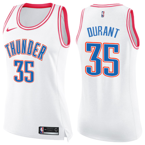 Oklahoma City Thunder #35 Kevin Durant White/Pink Womens Swingman Fashion Jersey Womens