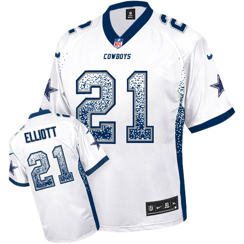 Cowboys #21 Ezekiel Elliott White Men's Stitched Elite Drift Fashion Jersey