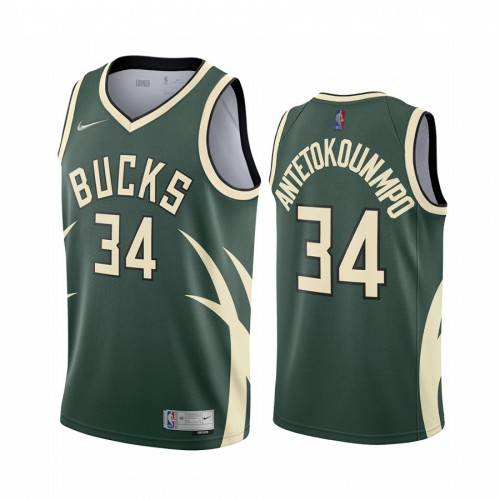 Milwaukee Milwaukee Bucks #34 Giannis Antetokounmpo Green Swingman 2020-21 Earned Edition Jersey Mens