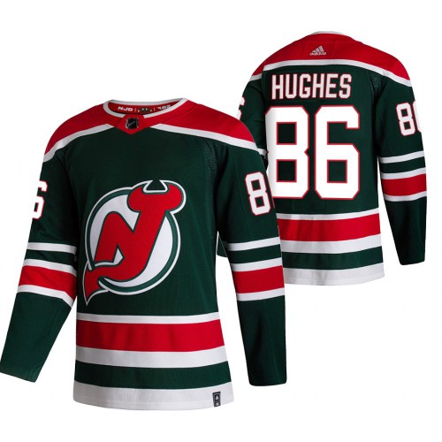 New Jersey New Jersey Devils #86 Jack Hughes Green Men's Adidas 2020-21 Reverse Retro Alternate Jersey Men's