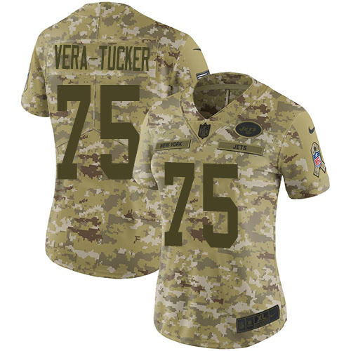 New York Jets #75 Alijah Vera-Tucker Camo Women's Stitched Limited 2018 Salute To Service Jersey Womens