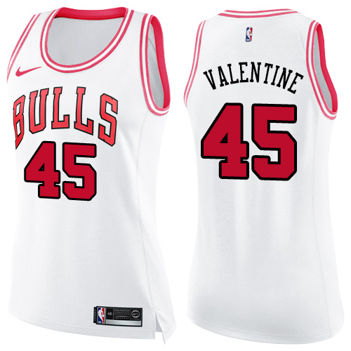 Chicago Bulls #45 Denzel Valentine White/Pink Womens Swingman Fashion Jersey Womens