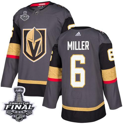 Adidas Golden Vegas Golden Knights #6 Colin Miller Grey Home Authentic 2018 Stanley Cup Final Stitched Jersey Men's