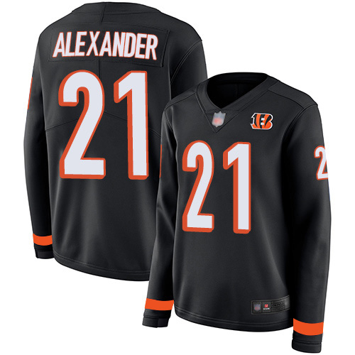 Cincinnati Bengals #21 Mackensie Alexander Black Team Color Women's Stitched Limited Therma Long Sleeve Jersey Womens